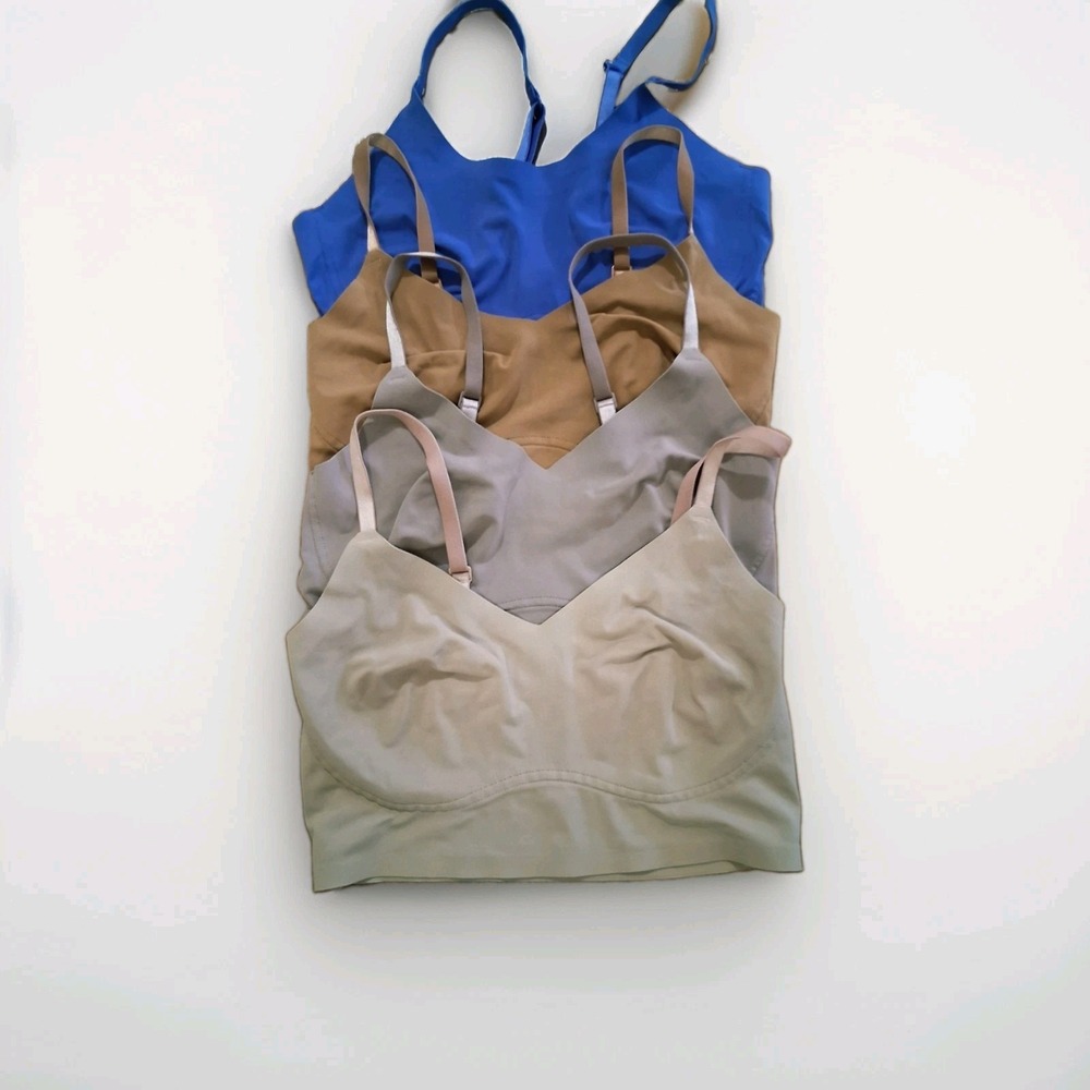True & Co True Body Triangle Convertible Bralette 4 Pack XS Blue Tan Taupe Grey